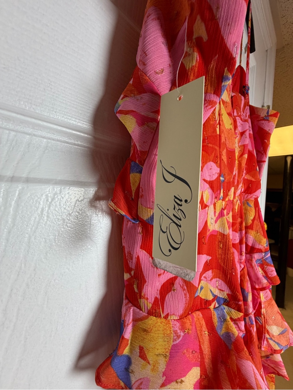 Eliza J Floral Ruffle Maxi Dress Pink Orange Size 2 NWT - Picture 8 of 9